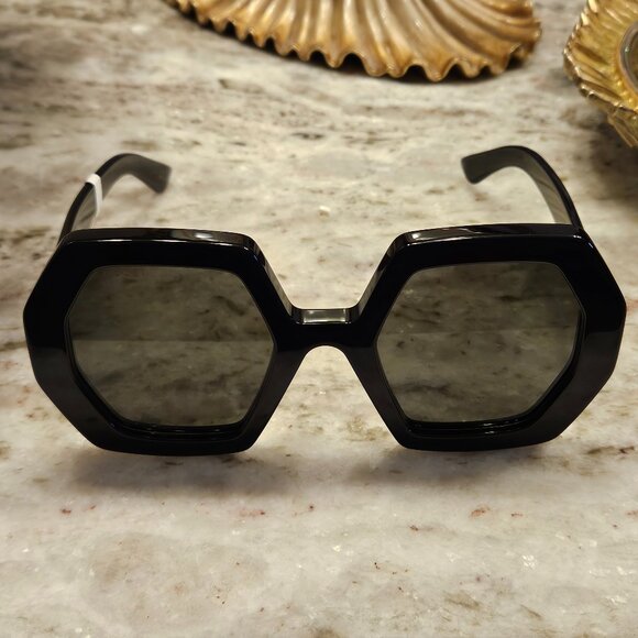 RARE GUCCI BLACK HEXAGON DOUBLE G ITALY GEOMETRIC OVERSIZED SUNGLASSES GG0772S - Picture 1 of 11